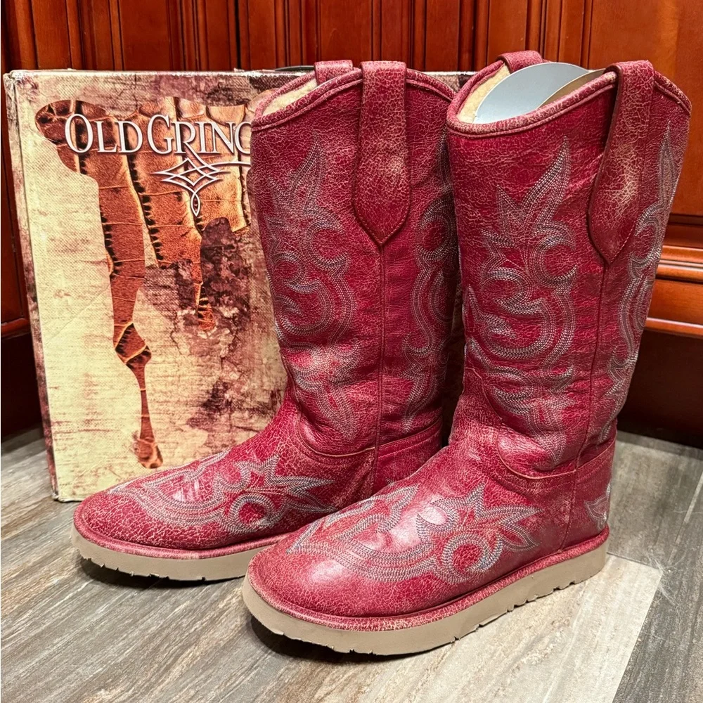 Old Gringo Boots Shearling Diego Red Winter Cowboy Boots UGG Fur Boots 7 Rare - Picture 4 of 8